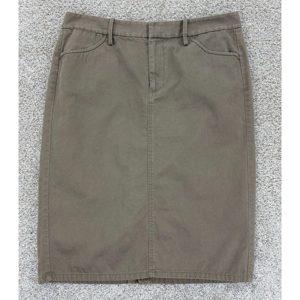 LRL Ralph Lauren Jeans Co. Olive Pencil Skirt Women's 8‎ Green Canvas Back Slit